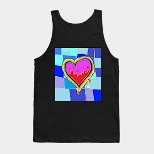 Red heart blue graphics Tank Top